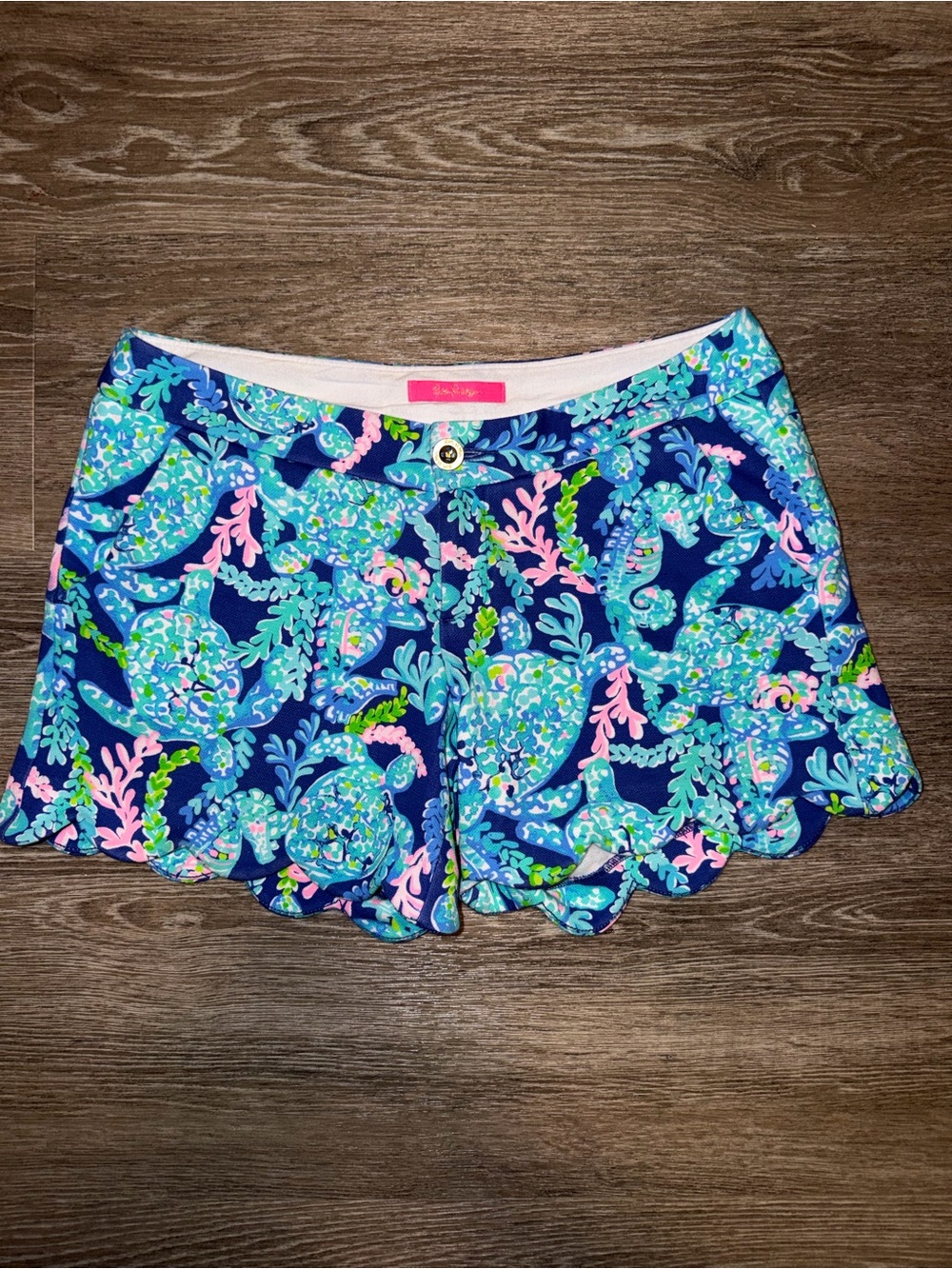 Lilly Pulitzer Buttercup 5” Stretch Knit Shorts Corsica Blue Turtle Villa Sz 6